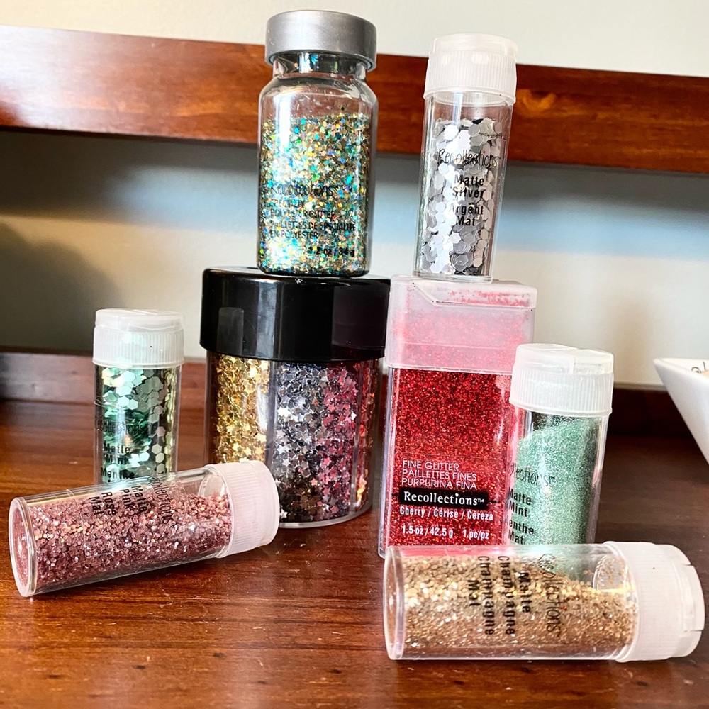 Set of Eight Premium Crafting Glitters Mixed Colors and Shapes